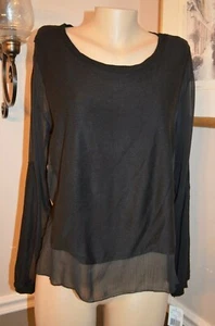NEU MIT ETIKETT HALO SCHWARZE TRANSPARENTE AKZENT ACRYL/POLYESTER BLUSE, Größe Large - Bild 1 von 5