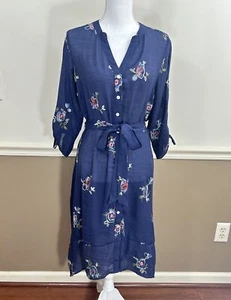 Figueroa & Flower Damen Midi Kleid mit Knopfleiste bestickt großer Gürtel hauchdünn Boho - Bild 1 von 10