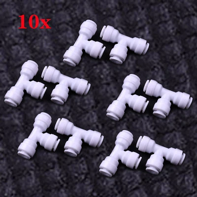 10pcs 1/4" 3way Union Tee Quick Connect Push Fit RO Water Reverse Osmosis Filter - Image 1 of 4