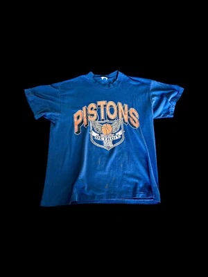 Vintage 80s Logo 7 T-shirt XL Detroit Pistons NBA Blue Distressed Single Stitch - Image 1 of 4