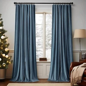 Velvet Blackout Curtains Blue Thermal Insulated Curtains Luxury Window Drapes - Picture 1 of 8