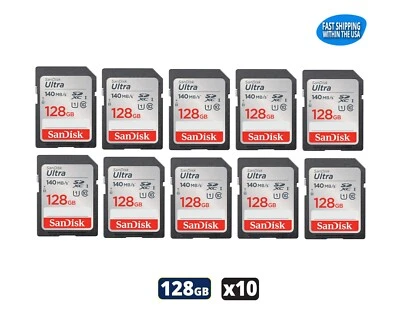 Sandisk Ultra 128GB SD cards for Camera / Trail Camera / Computers (10 Pack) - Image 1 of 4
