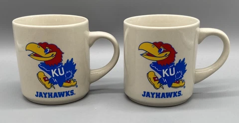 2 VINTAGE 1990’s KANSAS UNIVERSITY JAYHAWKS CERAMIC COFFEE MUG Cover
