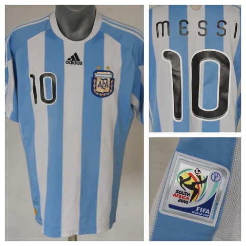 Argentina World Cup 2010 Home Jersey #10 Messi Adidas Blue Shirt Size L Football Cover