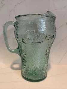 VTG COCA-COLA HEAVY GREEN PEBBLED GLASS 64 0Z COKE PITCHER-WITH ICE LIP- - Picture 1 of 6