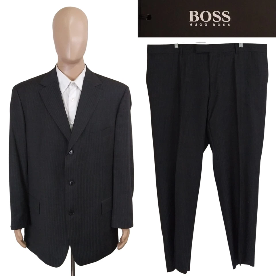 Hugo Boss Scorsese Movie Two Piece Gray Virgin Wool Stripe Suit 48R Pants 42X30 - Image 1 of 4