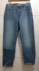 NUEVO Pantalones de mezclilla Monki Moluna cintura media pierna recta tinte parche bolsillo mamá, azul 30W - Imagen 1 de 6