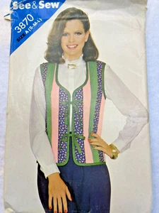 Butterick 3870 See & Sew Size A Misses' Vest FF/UC 1990's 5 Pattern Pieces - Picture 1 of 3