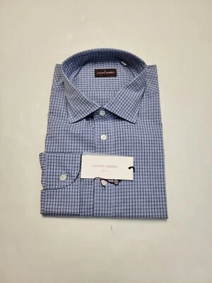 $350 New LUCIANO BARBERA Men's 2XL Blue Mini Check Soft Woven Cotton Shirt XXL  - Image 1 of 4