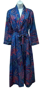 Vintage Evelyn Pearson Silky Satin Robe Dressing Gown Bright Retro Floral - Picture 1 of 10