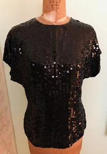DELLA ROUFOGALI BLACK SEQUIN SILK TOP BLOUSE SIZE M - Picture 1 of 9