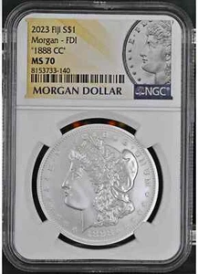 "1883-CC" NGC MS-70 - 2023 FIJI MORGAN SILVER DOLLAR - FIRST DAY OF ISSUE - Picture 1 of 2