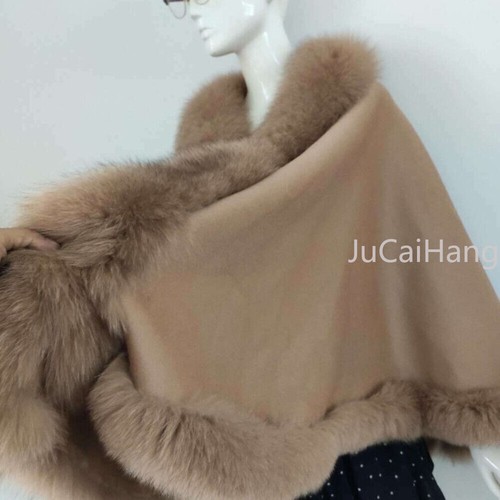 OFF WHITE Cappotti in lana cashmere di alta qualità con finiture in pelliccia di volpe mantello scialle in pelliccia da donna