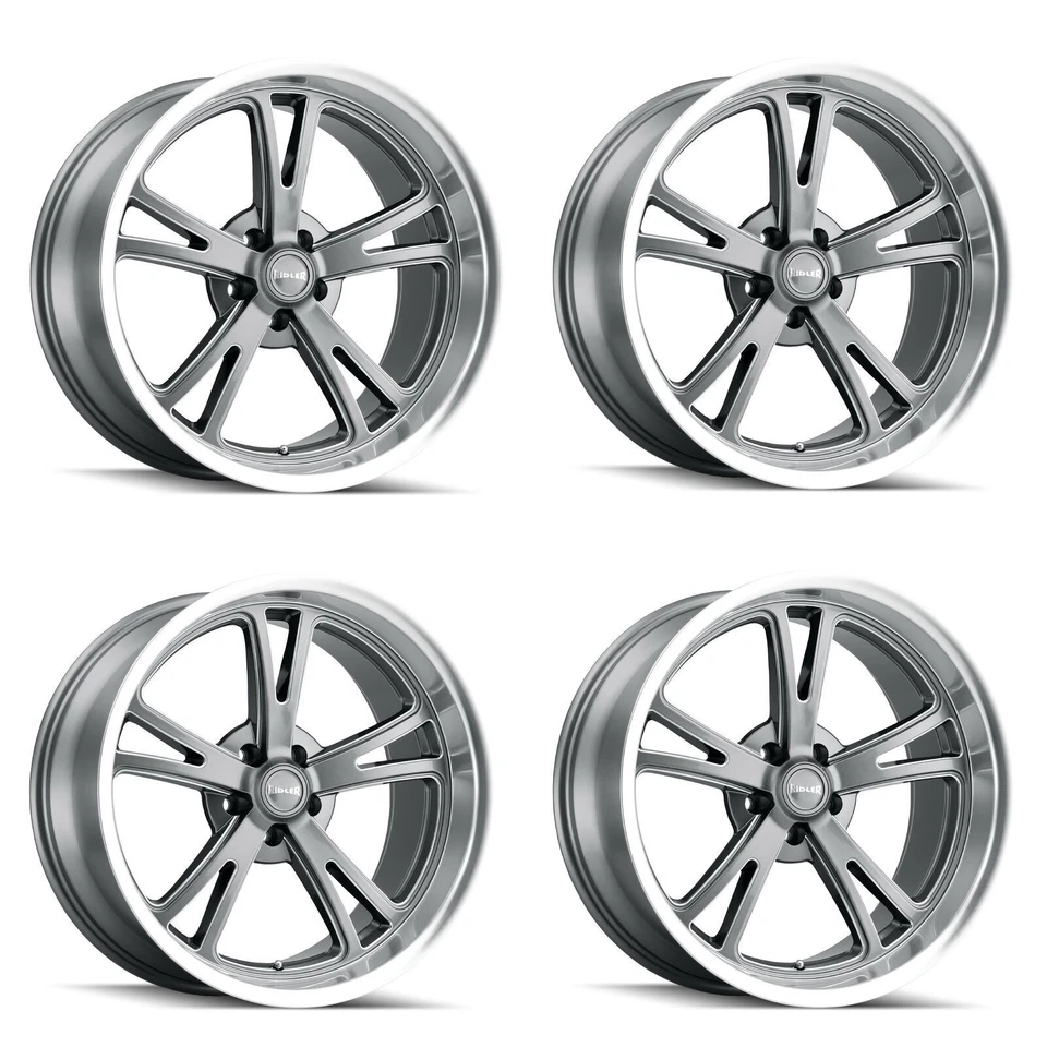 Set 4 18" Ridler 606 18x9.5 Grey W Machined Lip 5x4.75 Wheels 0mm Rims - Image 1 of 4
