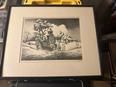LITOGRAFÍA ORIGINAL FIRMADA A LÁPIZ "DOMINGO POR LA MAÑANA" VINTAGE THOMAS HART BENTON Foto 1 de 4