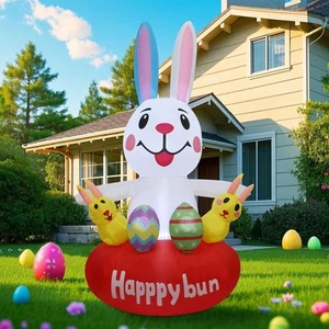 5 FT Easter Decorations Outdoor- Easter Inflatables Bunny with Eggs, Blow up ... - Picture 1 of 7