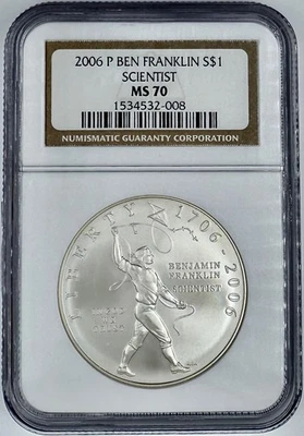2006 P $1 Ben Franklin Scientist Silver Dollar NGC MS 70 Join or Die 1706 - 2006 - Image 1 of 2