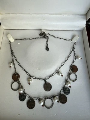 Colar SILPADA prata esterlina pérola de água doce moeda de cobre camada dupla N1567 - Imagem 1 de 4