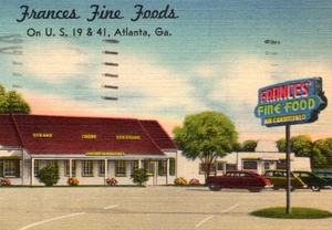 Postal de colección Frances Fine Foods EE. UU. 19 y 41 Atlanta Georgia GA antigua c1953 - Imagen 1 de 3