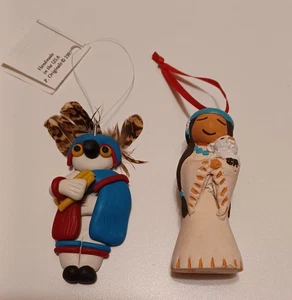 Vintage Native American Kachina Doll Ornament & Girl Angel Clay Ornament Set 2 - Picture 1 of 2