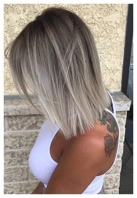 Balayage Ombre Silver Blonde Bob Wigs Ash Brown 100% Human Hair Lace Front Wigs - Image 1 of 3