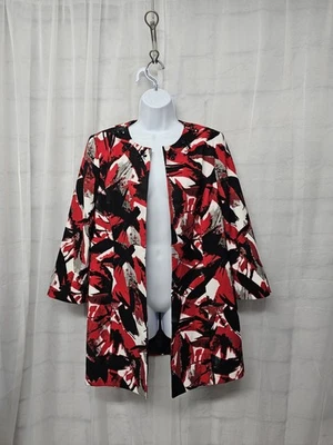 Chaqueta Blazer Kasper Rojo Negro Cuentas Abiertas Oficina Artístico Abstracto 10 Foto 1 de 4