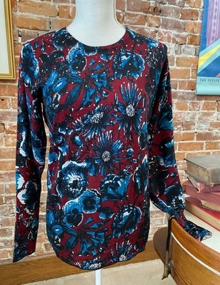 Quacker Factory Burgundy Floral Long Sleeve Crew Neck Sparkle Sweater New - Image 1 of 4