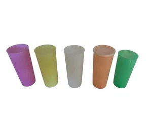 Set of 5 Vintage Tupperware Pastel Bright Color Tumbler Cups Stacking + 1 Lid - Picture 1 of 5