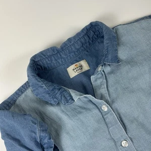 Marine Layer WMNS SZ M Chambray Blue Button Up Short Sleeve Shirt Two Tone - Picture 1 of 6