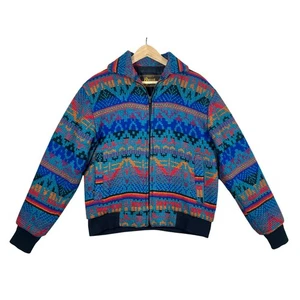 Vintage David James Aztec Southwest Knit Bomber Jacket Full Zip M Colorful Wool - Picture 1 of 10