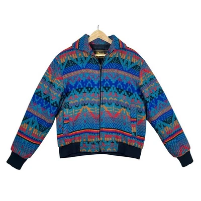 Vintage David James Aztec Southwest Knit Bomber Jacket Full Zip M Colorful Wool - Image 1 of 4