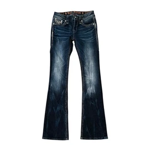 Rock Revival Loreen Jeans Size 27 Bootcut Mid-Rise Distressed Embellished - Picture 1 of 7