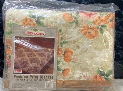 Home Designs Fashion Print Blanket w Satin Trim Queen/King 102x90  Floral Print - Image 1 of 4