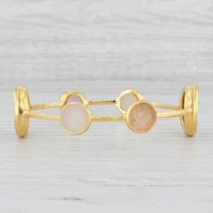 Nuovo Nina Wynn 8 " Bracciale Rigido Quarzo Drusa 22k Oro Argento Sterling - Foto 1 di 6