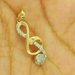 Simulated Diamond 925 Silver Music Tune Charm Pendant 14k Yellow Gold Plated - Picture 1 of 2