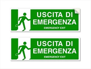 2 Adesivi USCITA DI EMERGENZA, Mis: 30x10 cm Italiano e inglese anti UV - Imagen 1 de 7