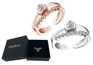 Craftuneed adjustable rose gold silver plated heart shape faux diamond ring gift - Picture 1 of 8