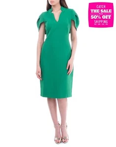 RRP€559 BADGLEY MISCHKA Sheath Dress US4 UK8 IT40 S Green Pleated Bolero Overlay - Picture 1 of 8