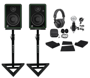 Studio Bundle w/(2) Mackie CR4-XBT 4" Studio Monitors+Headphones+Mic+Stands+Pads - Picture 1 of 12
