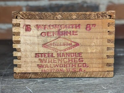Vintage Wood Shipping Crate Dove Tail Corners Walco Pipe Wrench Box Walworth Co - Image 1 of 4