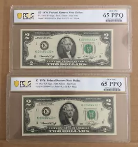 Set of 2 1976 $2 Fr# 1935-K* Dallas FRN STAR NOTE PCGS 65 PPQ Consecutive Number - Picture 1 of 4