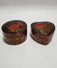 Vintage Lacqurered Wood Jewelry Trinket Boxes, Hand-Painted Floral & Gold Design