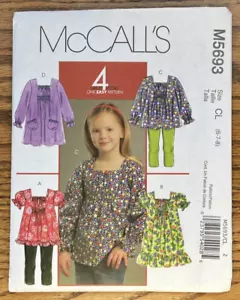 McCall's Pattern M5693 Girls' Tops Dresses Sz 6-8 - Picture 1 of 4