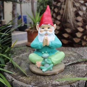 Garden Gnomes Statue Yoga Gnome & Frog Meditation Fairy Garden Décor Figurine - Bild 1 von 5