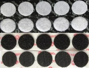 VELCRO® Stick On Dots - Hook & Loop - Black or White - 16mm - 10 Sets - Picture 1 of 5