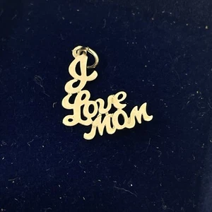 14k Yellow Gold I Love Mom Mother's Day Pendant Necklace Bracelet Charm 3/4” - Picture 1 of 4