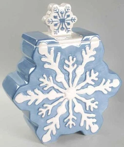 Winter Holiday Snowflake Cookie Jar - Blue & White Ceramic - Picture 1 of 2