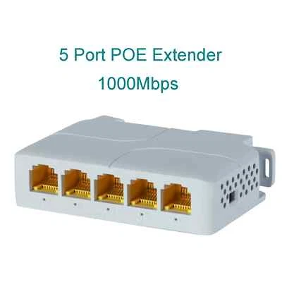 5 Port Gigabit POE Extender 100/1000Mbps 90W 1in 4 Out PoE Repeater Network VLAN - Image 1 of 4