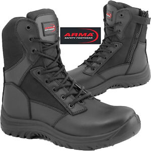 Mens Water Resistant Safety Steel Toe Cap Lace Up Side Zip Police Army work Boot