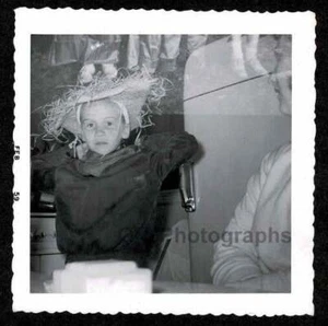 DOUBLE EXPOSURE FEET OVER KID STRAW HAT KITCHEN FRIDGE OLD/VINTAGE PHOTO- C101 - Picture 1 of 1